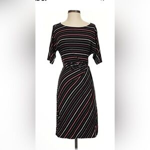 Ann Taylor Black & White Striped Tie-Waist Midi Dress